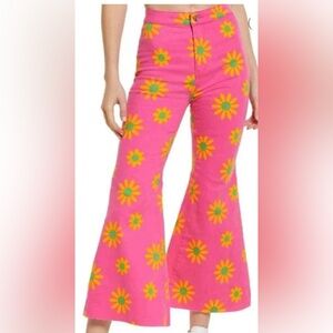 We The Free Pink Floral Youthquake Cropped Flare Jeans